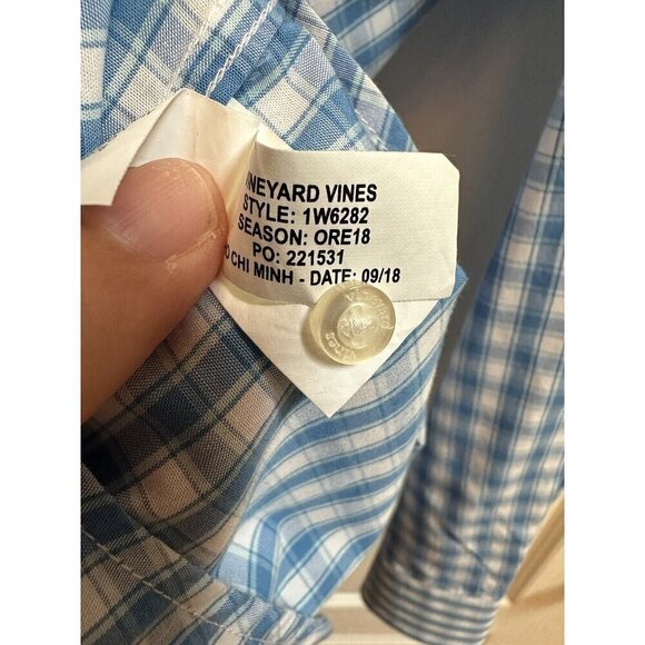 Vineyard Vines Whale Tucker Shirt Blue Check Cotton Button Up L/S Mens Sz Large - Picture 4 of 5
